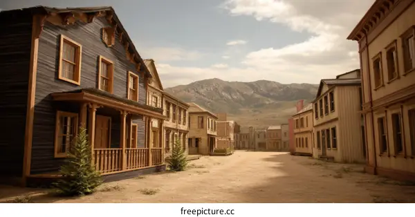 Wild West Town Street Scene in Sunny Day