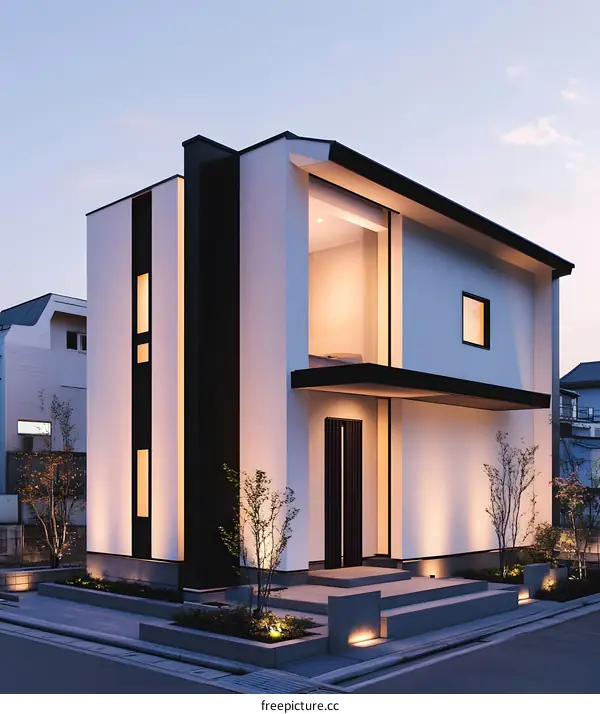 Modern Minimalist House with Black Trim and Lights