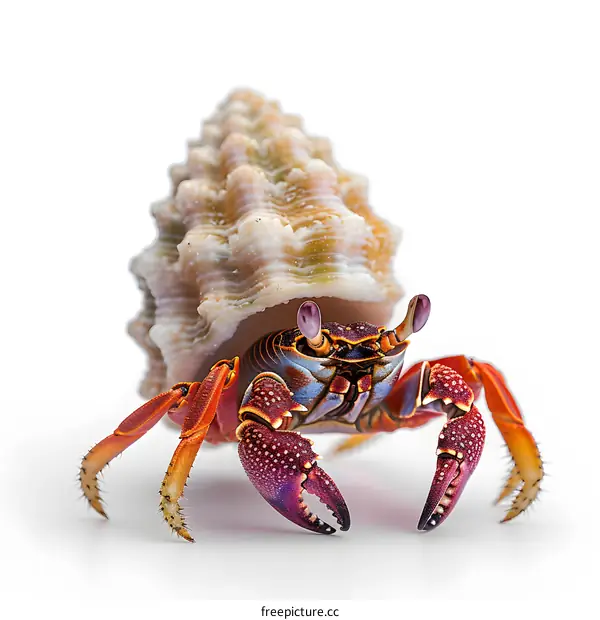 A cute hermit crab with a big colorful shell