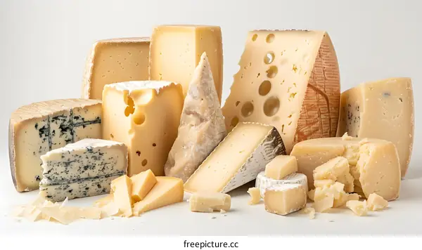 Assortment of Different Types of Cheese on White Background