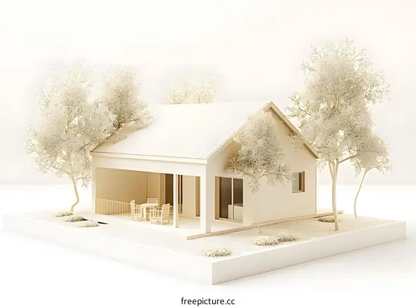 Minimalist White House Model with Trees