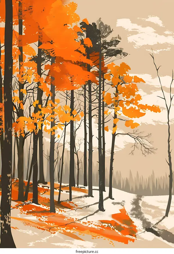 Orange Autumn Forest Illustration