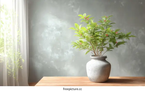 Indoor Plant in Decorative Vase Against a Textured Wall