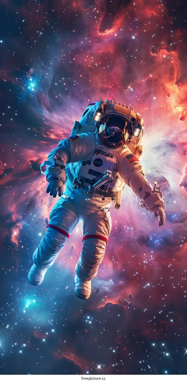 Astronaut in spacesuit floating in the vastness of space