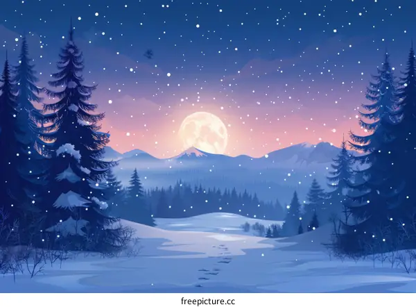 Tranquil Winter Night in the Serene Mountains