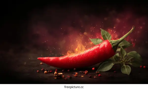 Fiery Chili Pepper with Dramatic Lighting