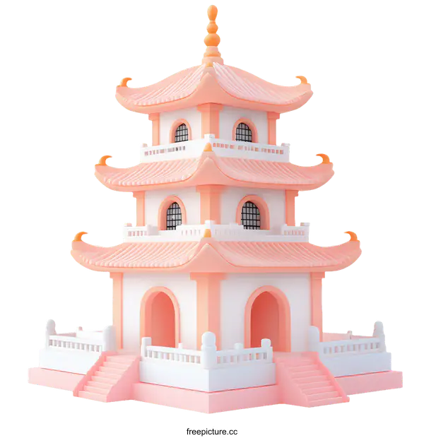 [Transparent Background PNG]Cute Pastel Pink Chinese Pagoda Illustration