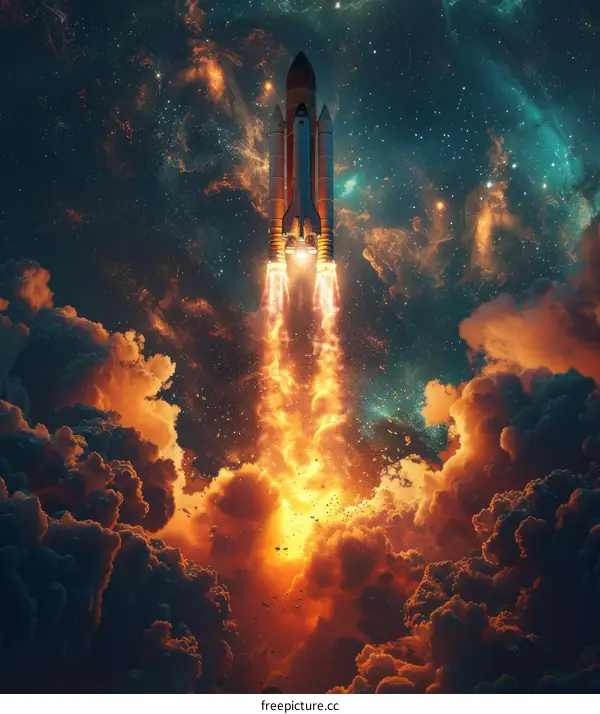 Space Shuttle Atlantis launching into space