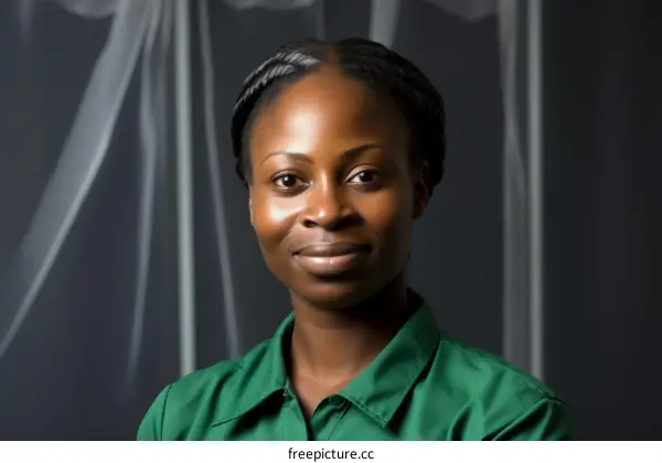 Portrait of a young African woman in a green shirt