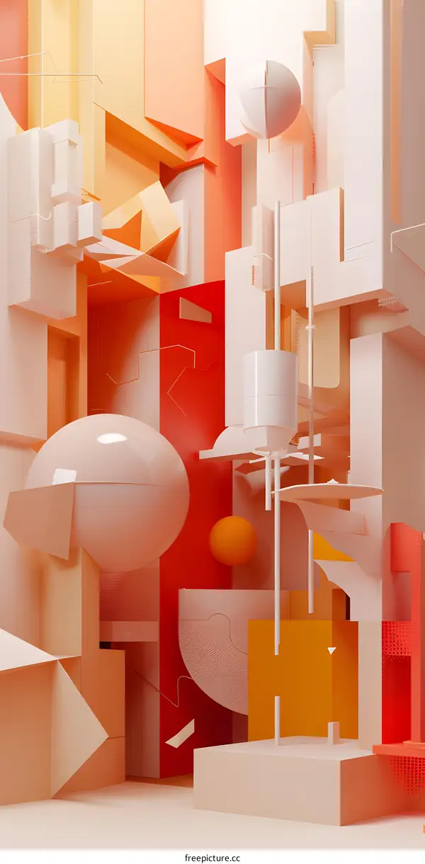 Abstract 3D Geometric Shapes in Orange and White