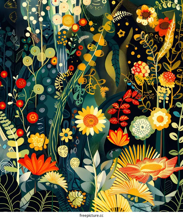 Abstract Illustration Of Flowers With Yellow And Red Colors