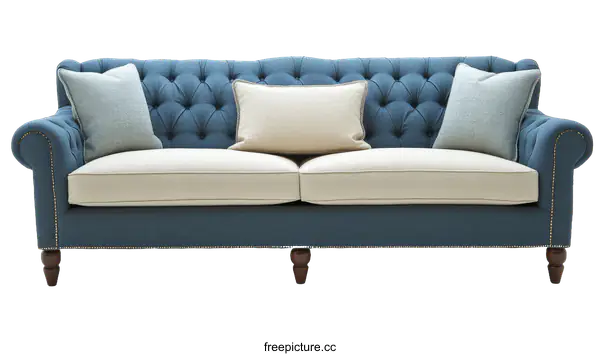 [Transparent Background PNG]Classic Blue Sofa with Cream Accents