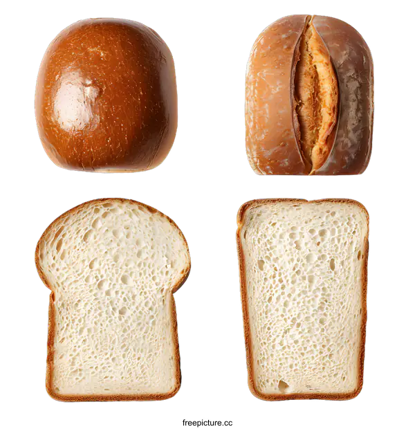 [Transparent Background PNG]Four Pieces of Bread on a White Background