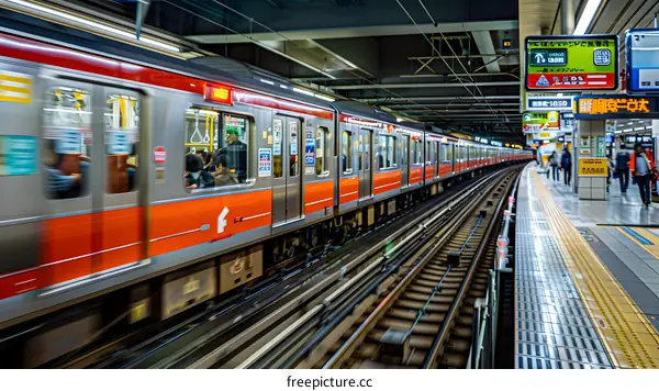 Train Arriving at a Station in Japan