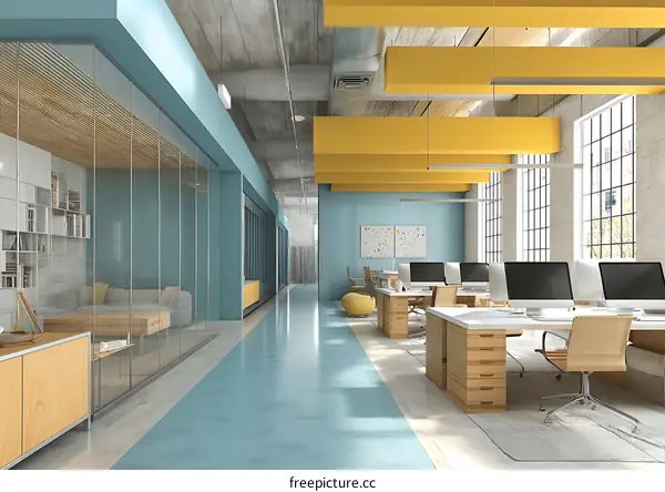 Modern Open Office Space with Vibrant Colors