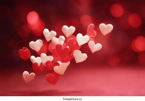 Hearts Floating in a Red Background
