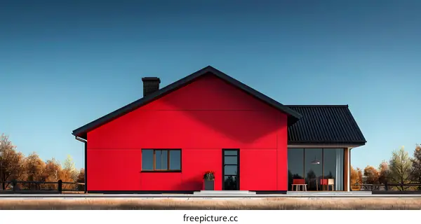 Red House with Black Roof and Windows