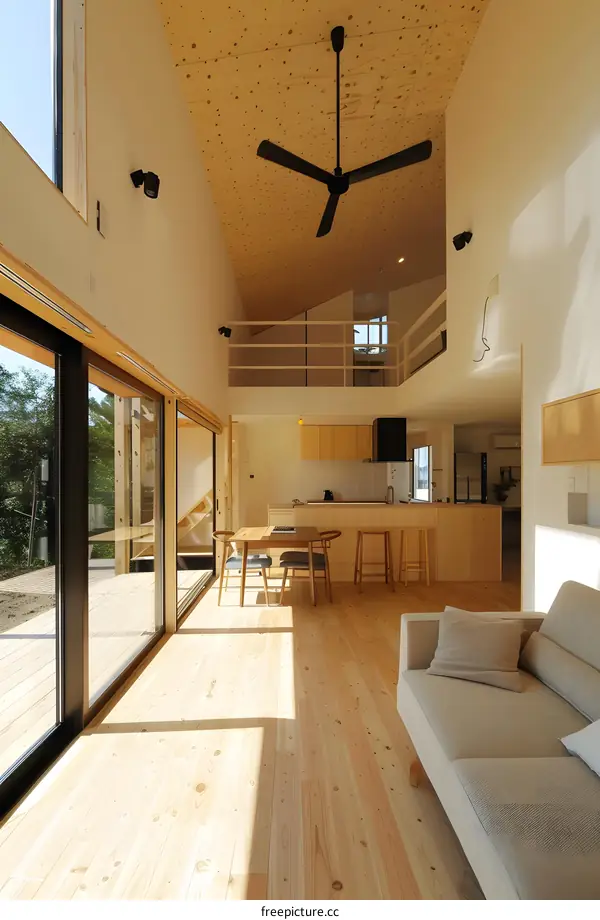 Modern Minimalist Home Interior Design With Wooden Floor And Ceiling