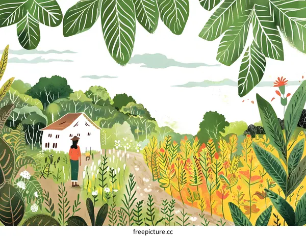 Woman Walking Through a Lush Green Forest