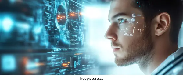 Futuristic Augmented Reality Technology Interface with a Man