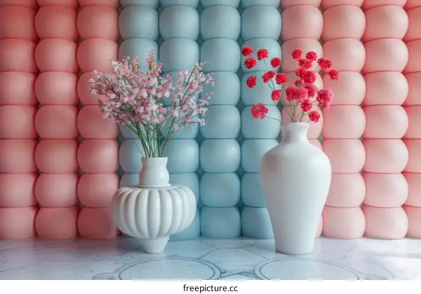 Pink and Blue Aesthetic Room with Flowers