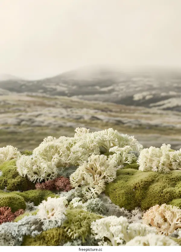 Close Up of White Reindeer Moss in a Mountain Landscape