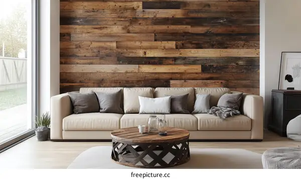 Modern Farmhouse Living Room with Rustic Wood Wall