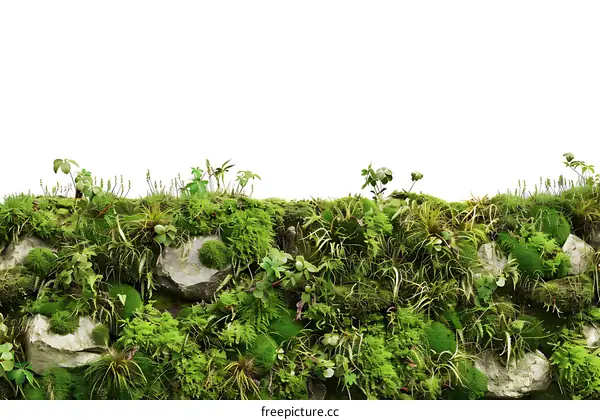 Green Mossy Stones Isolated on White Background