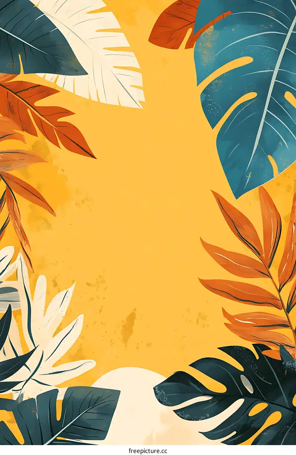Tropical Leaves Illustration with Yellow Background