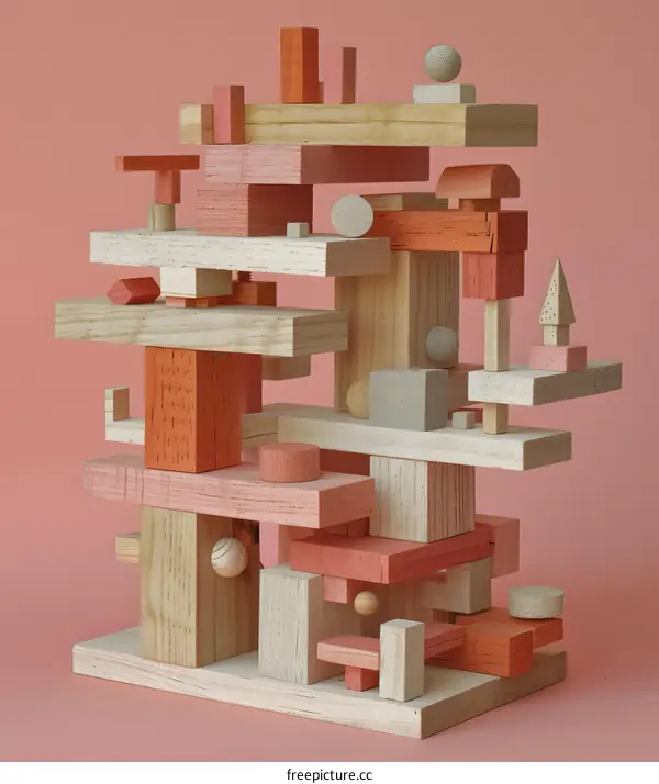 Abstract Wooden Structure With Geometric Shapes