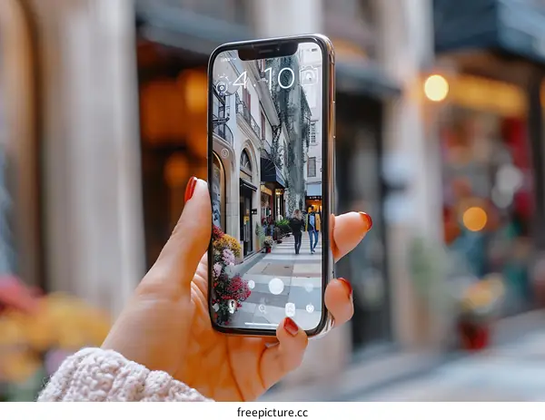 Hand Holding Phone Capturing Street View