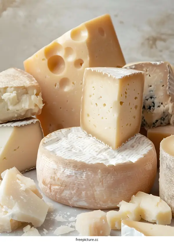 Assortment of Cheeses on White Background