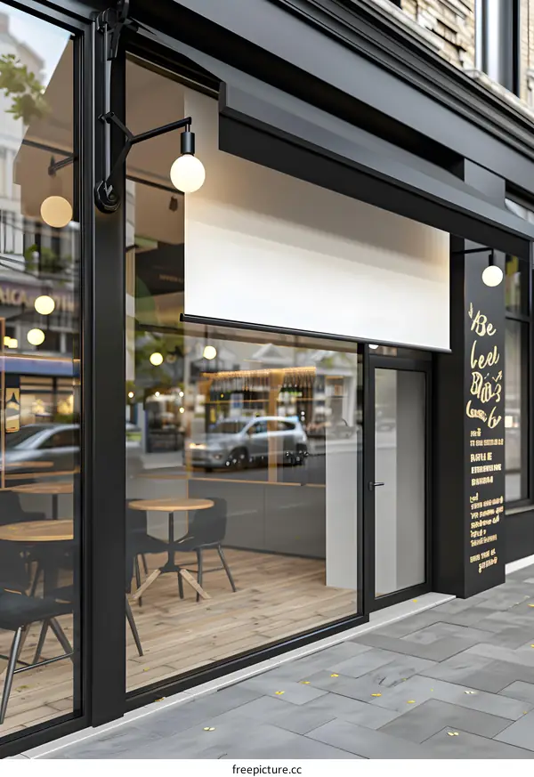 Modern Store Front with Blank Sign and Minimalist Design
