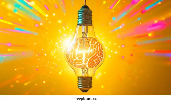 A light bulb with a brain inside it.