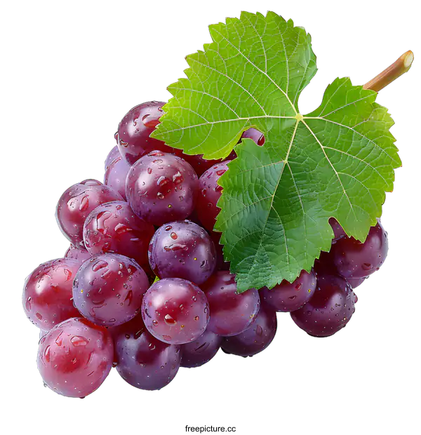 [Transparent Background PNG]Fresh Red Grapes With Leaf