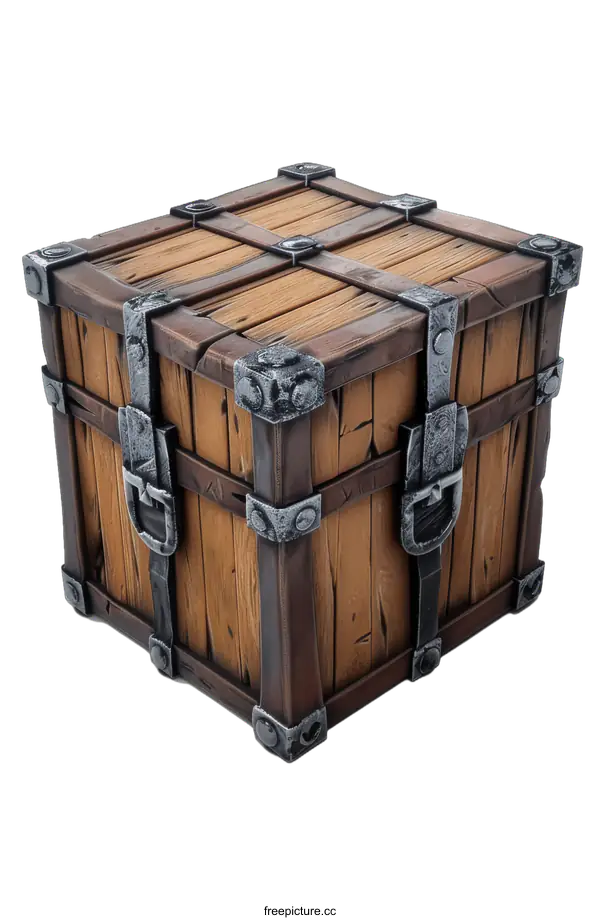 [Transparent Background PNG]A wooden chest with metal details