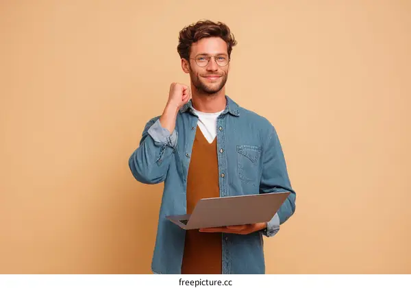 Happy Young Man with Laptop