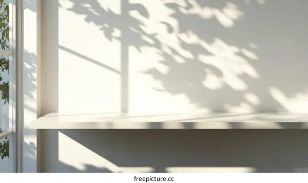 Empty White Shelf with Natural Sunlight Shadows
