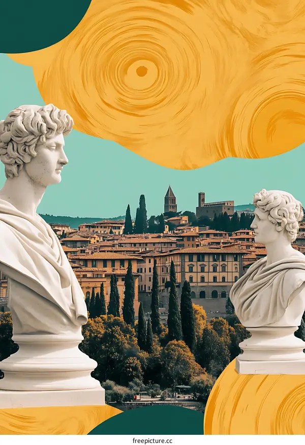 Abstract Collage with Busts and Cityscape