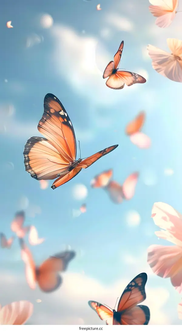 Butterflies Flying In The Blue Sky