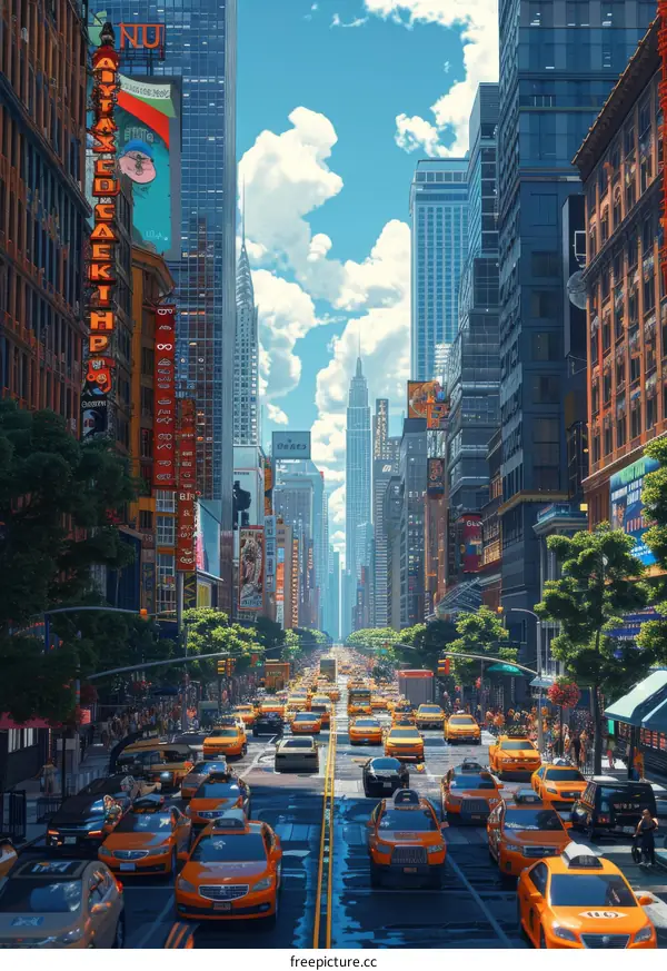 New York City Street View Illustration