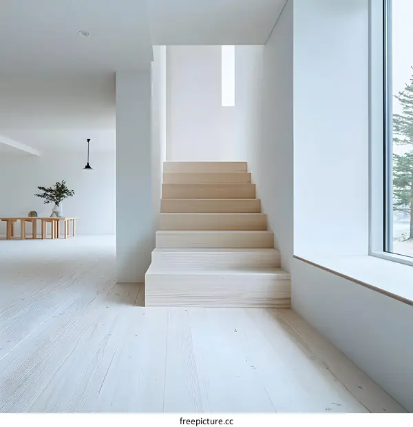 Minimalist Staircase in a Modern Home with a View