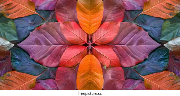 Colorful leaves of autumn in a symmetrical composition