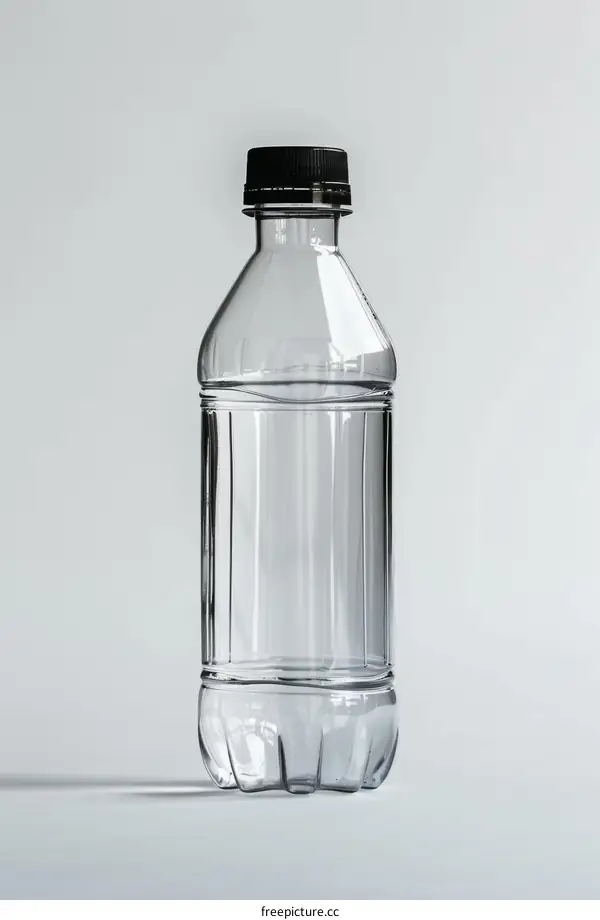 Transparent plastic water bottle with black cap
