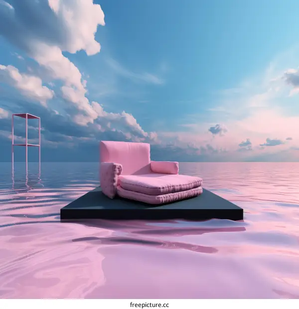 Pink Surreal Seascape with Floating Sofa