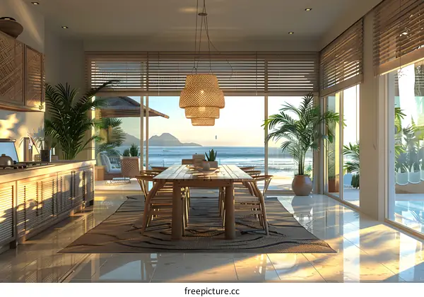 Modern dining room with ocean view