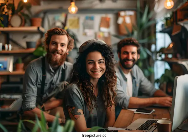 portrait of three young professionals smiling at the camera