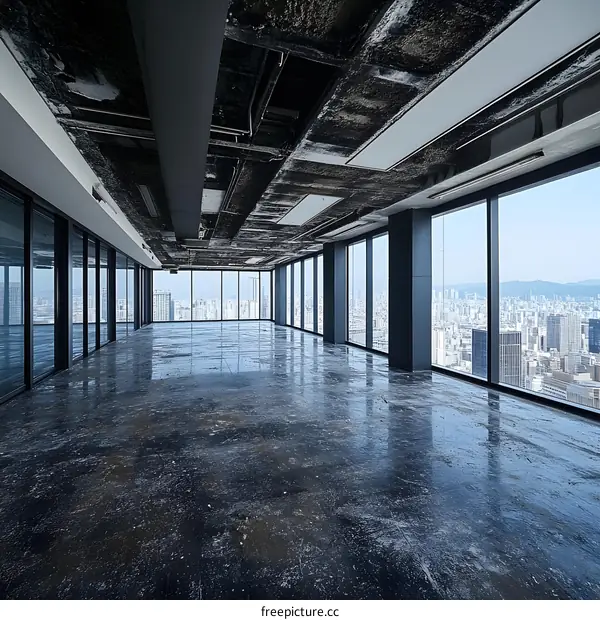 Empty Office Space with Cityscape View