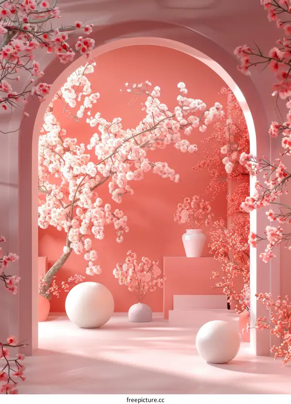 Pink Cherry Blossom Interior Design Scene