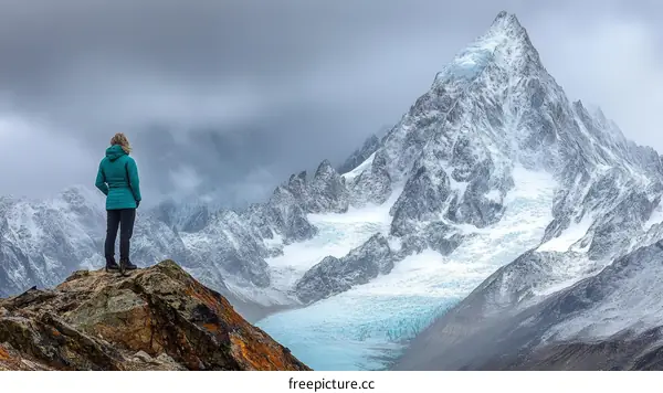 Woman Contemplating Majestic Mountain Scenery